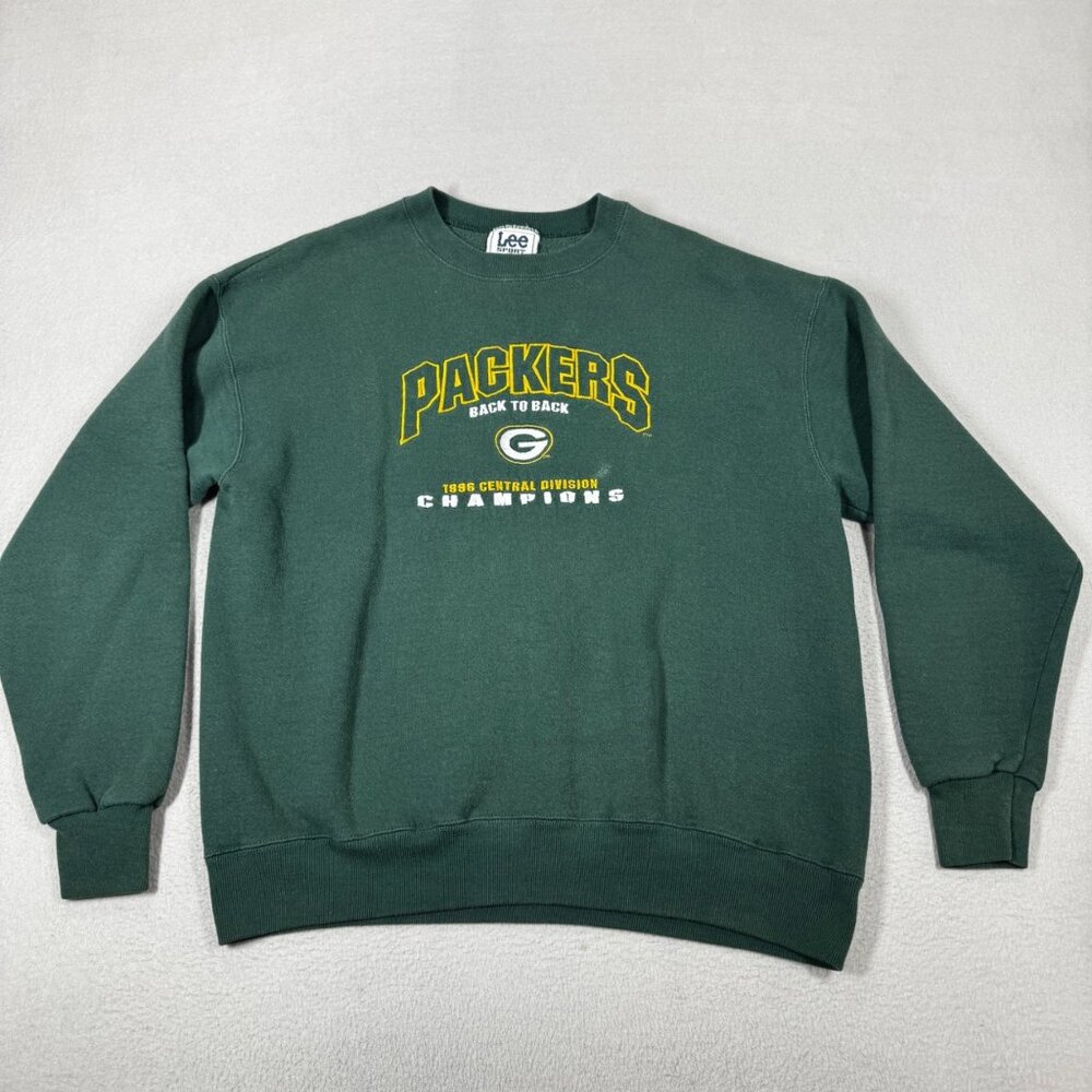 Vintage Lee Sport Green Bay Packers Sweatshirt Mens L Green Spellout Champs 90's